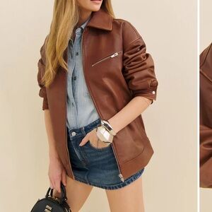 Reformation Veda Marco Leather Oversized Bomber